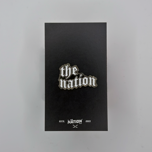 The Nation Old English logo pin